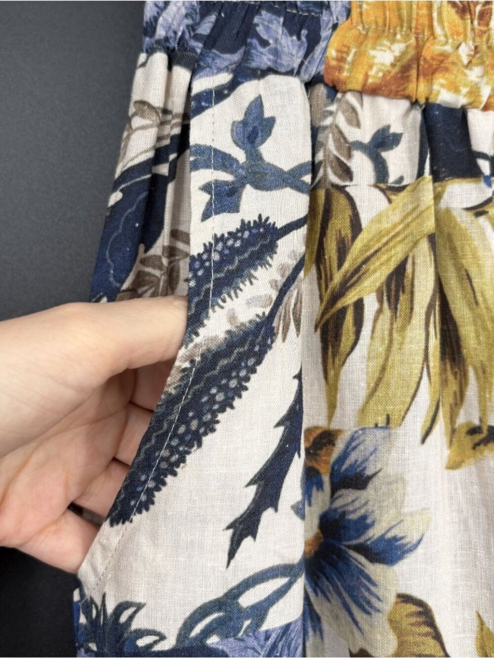 Christian Siriano Women Linen Blend Floral Wide-Leg Pants XS Blue Orange Cropped - Picture 4 of 10